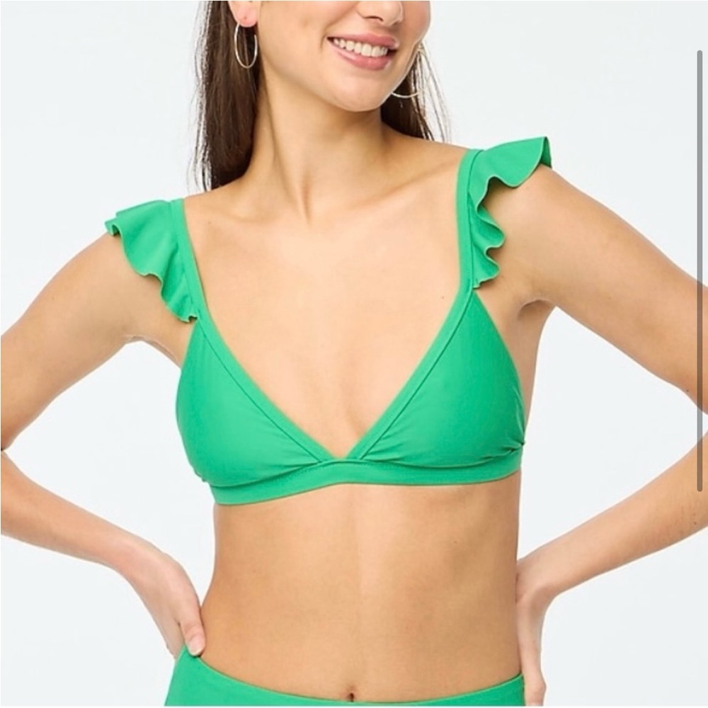NWT J. Crew Ruffle-shoulder V-neck Bikini Top Vintage Kelly Green
